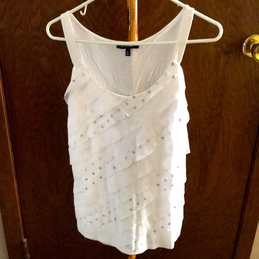White strap top in size medium by Relativity, super cute with layers in front